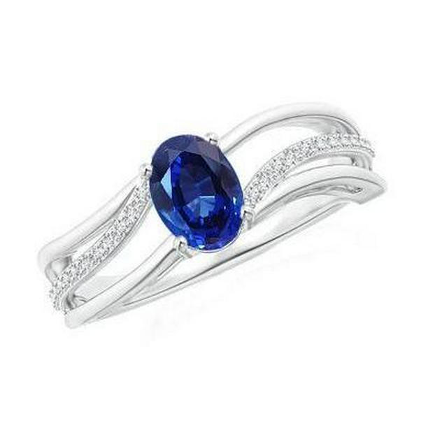 60810 Oval Sri Lanka Blue Sapphire Diamond 3 CT Wedding Ring, Size 6.5