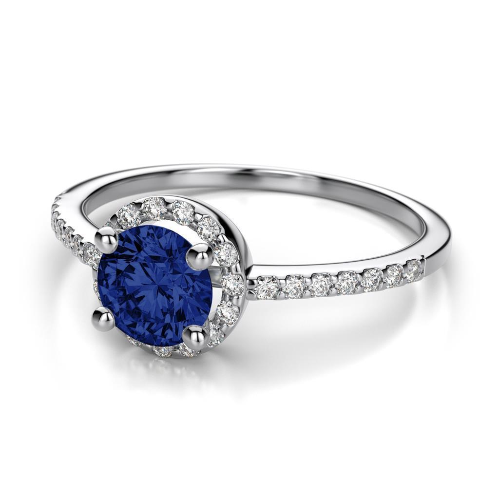 60816 Round Ceylon Sapphire & Diamonds 3.20 CT Wedding Ring, 14K White Gold - Size 6.5