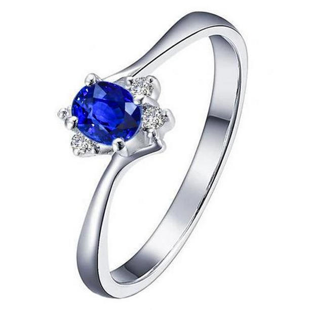 60817 1.90 CT Solitaire with Accent Sri Lanka Sapphire & Diamonds Ring, Size 6.5