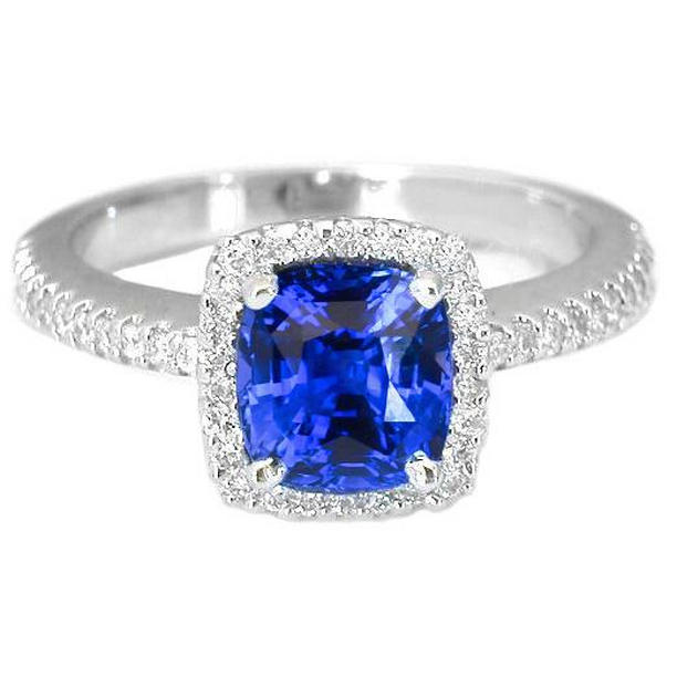 60818 1.80 CT Cushion Cut Sri Lanka Sapphire Diamond Gemstone Ring, Size 6.5