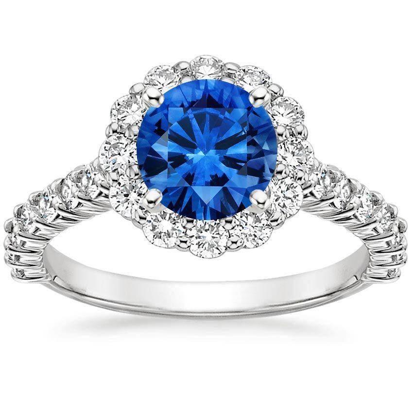 60826 2.70 CT Ceylon Sapphire & Diamond Gold 14K Wedding Ring, Size 6.5