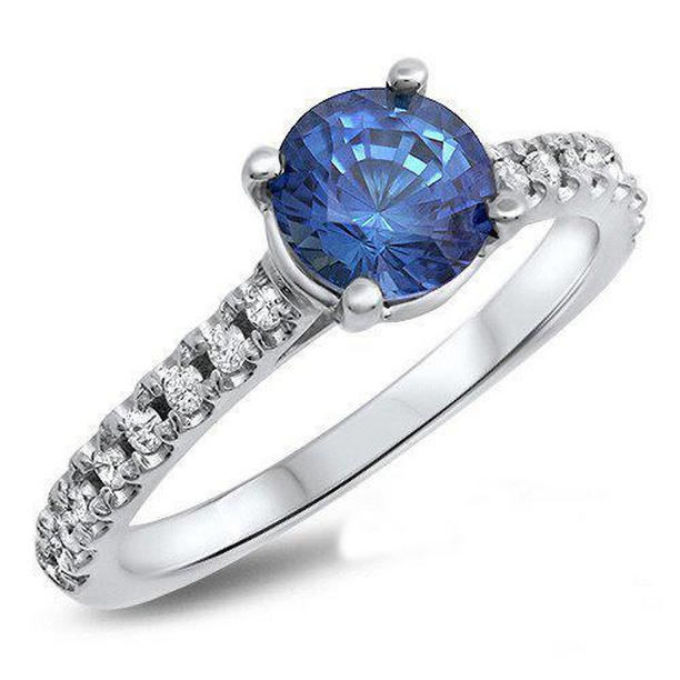 60827 3.30 CT Big Round Ceylon Sapphire with Diamonds Anniversary Ring, Size 6.5