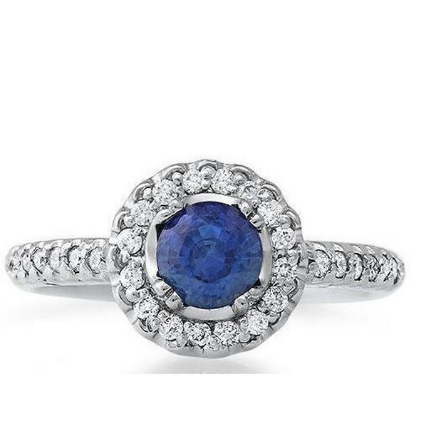2.90 CT Ceylon Sapphire with Diamonds Ring, 14K White Gold - Size 6.5