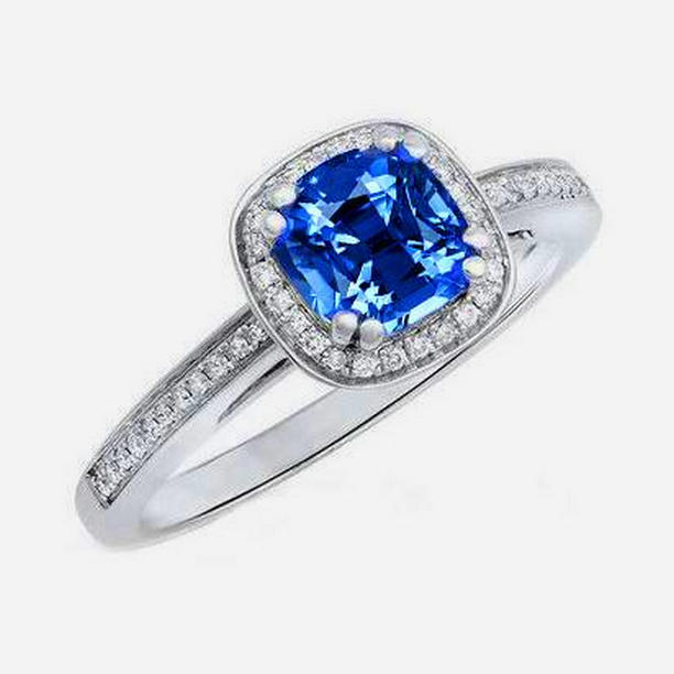 Picture of Harry Chad Enterprises 60833 3.35 CT Ceylon Blue Sapphire & Round Diamonds Engagement Ring&#44; Size 6.5