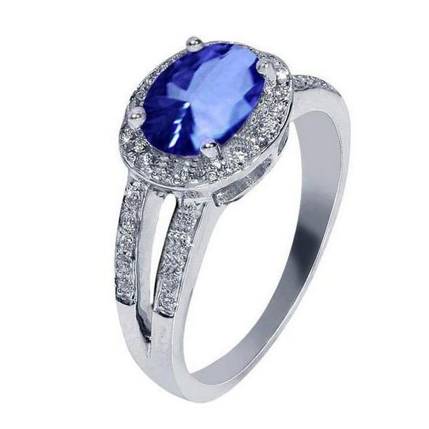 3.51 CT Oval Sri Lanka Sapphire Round Diamonds Ring, Size 6.5