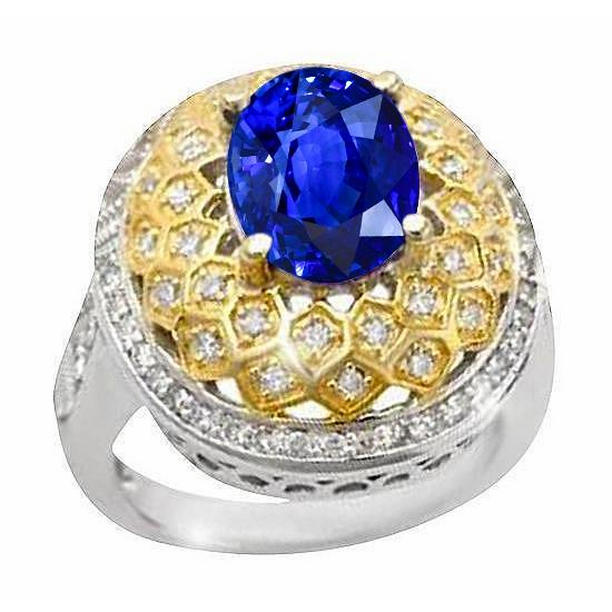 Picture of Harry Chad Enterprises 60841 Two Tone Gold 3.11 CT Sri Lanka Sapphire Diamonds Ring&#44; Size 6.5