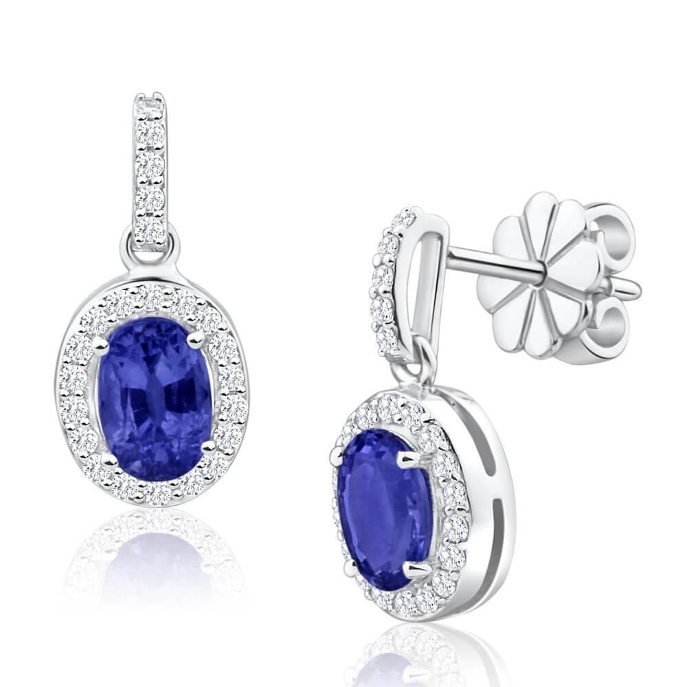 2.96 CT Ceylon Sapphire with Diamond Dangle Earring, 14K White Gold