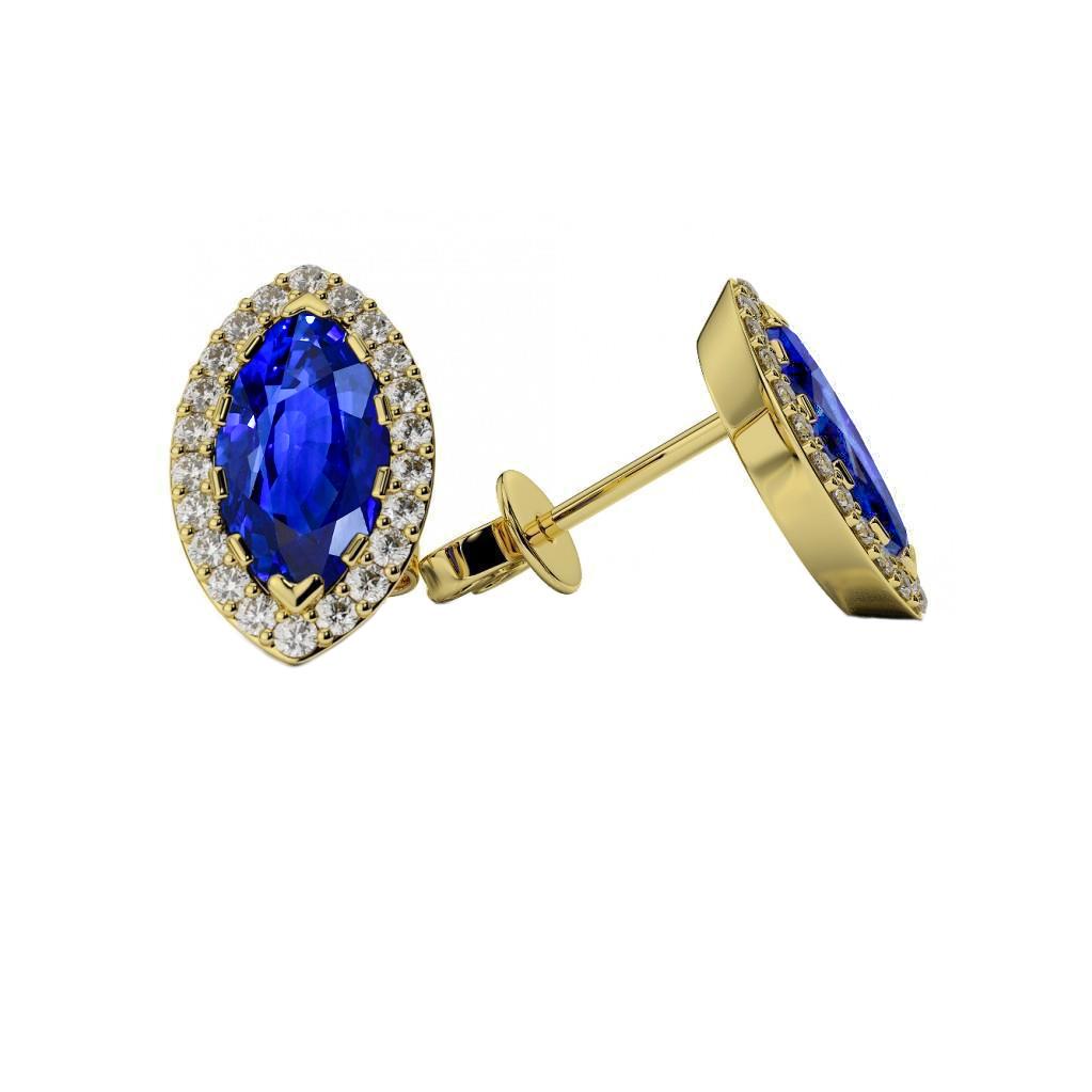 61512 4 CT Sapphire with Diamond Lady Studs 14K Yellow Gold