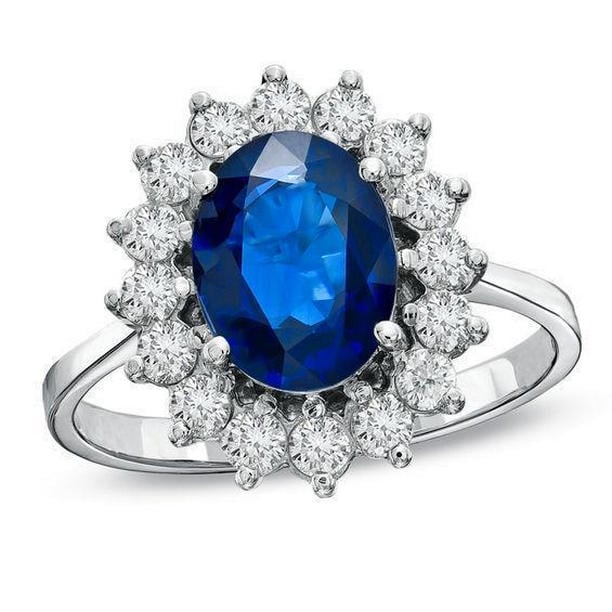 61518 1.70 CT White Gold Sri Lankan Sapphire Diamond Wedding Ring, Size 6.5