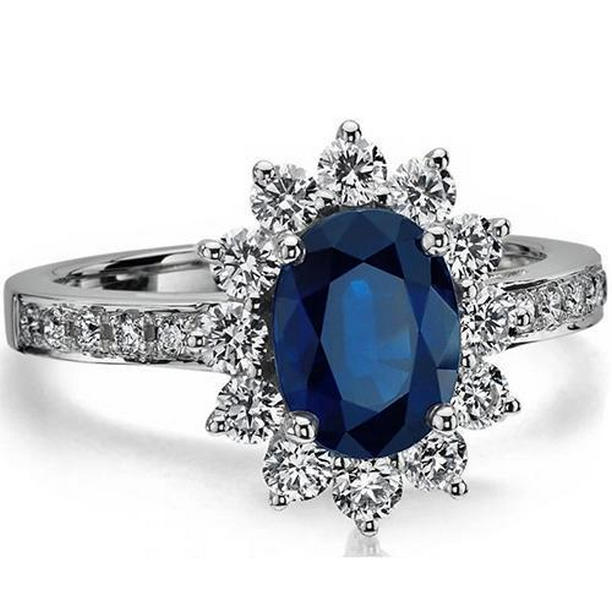 61521 3 CT Oval Sri Lankan Sapphire Diamond Ring, 14K White Gold - Size 6.5