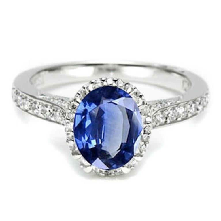 61525 1.65 CT Oval Cut Sri Lankan Sapphire Diamond Ring, 14K White Gold - Size 6.5