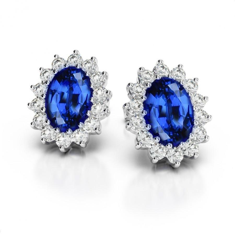 4.30 CT Sri Lanka Blue Sapphire Diamonds Ladies Stud Earrings