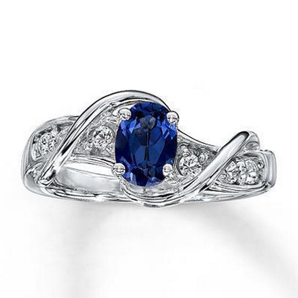 61544 1.25 CT 14K White Gold Ceylon Sapphire with Diamond Wedding Ring, Size 6.5