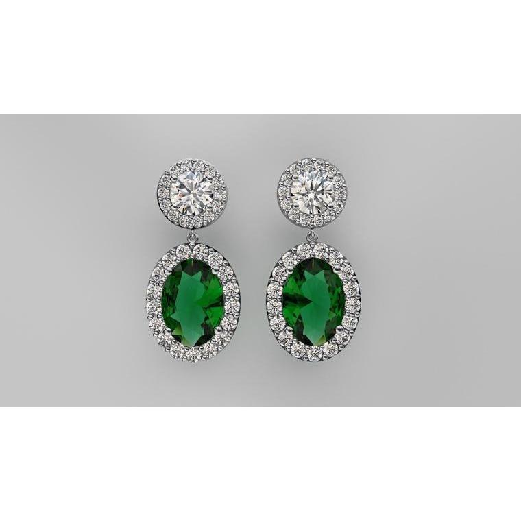 11.50 CT Oval Tourmaline Diamond Dangle Womens Earring, 14K Gold