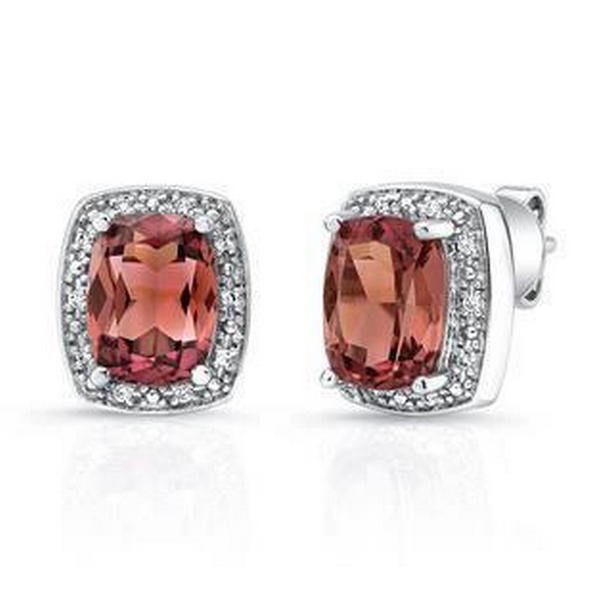 14.40 CT Pink Tourmaline & Diamond Stud Earring, 14K White Gold