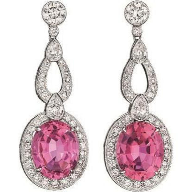 18 CT Tourmaline & Diamond Dangle Earring, 14K Solid White Gold