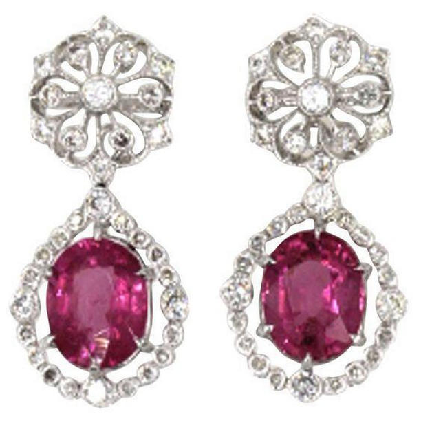 14 CT Womens White Gold Pink Tourmaline Diamond Dangle Fine Earring