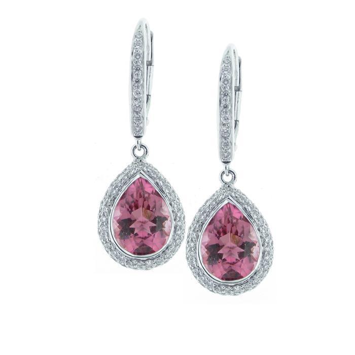 10.80 CT Pink Tourmaline & Diamond Hoop Dangle Earring, 14K Gold