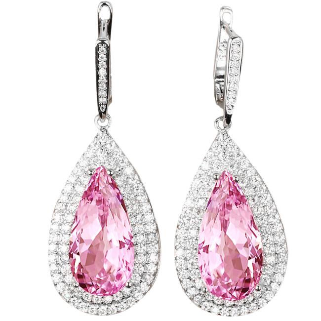 11.66 CT Pink Kunzite & Diamond Lady Dangle Earring, Fine Gold
