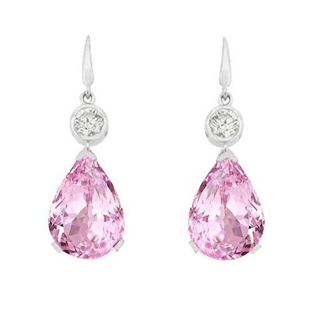 10.40 CT Pink Kunzite & Diamond Dangle Earring, 14K White Gold