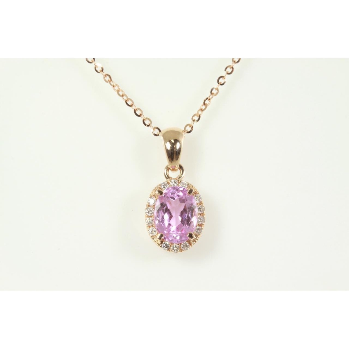 Picture of Harry Chad Enterprises 61567 10 CT Womens Pink Oval Kunzite with Diamond Pendant