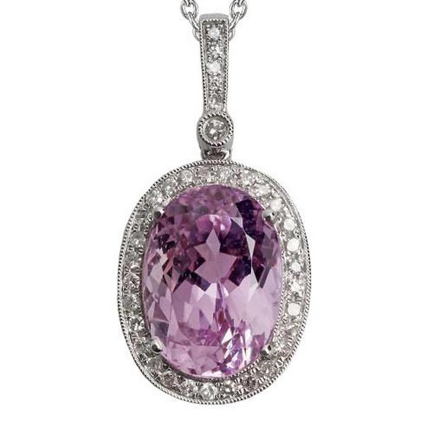 61569 9 CT Pink Kunzite & 14K White Gold Lady Diamond Pendant
