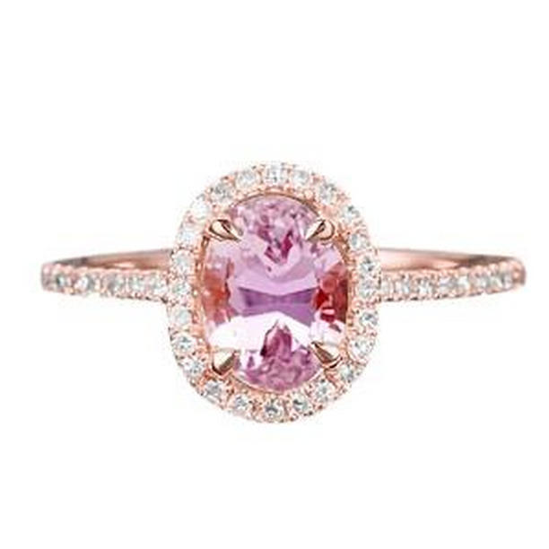 61574 12 CT Rose Gold Oval Cut Kunzite & Diamond Wedding Ring, Size 6.5