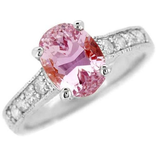 61576 10.50 CT Oval Cut Pink Kunzite & 14K White Gold Diamond Ring, Size 6.5
