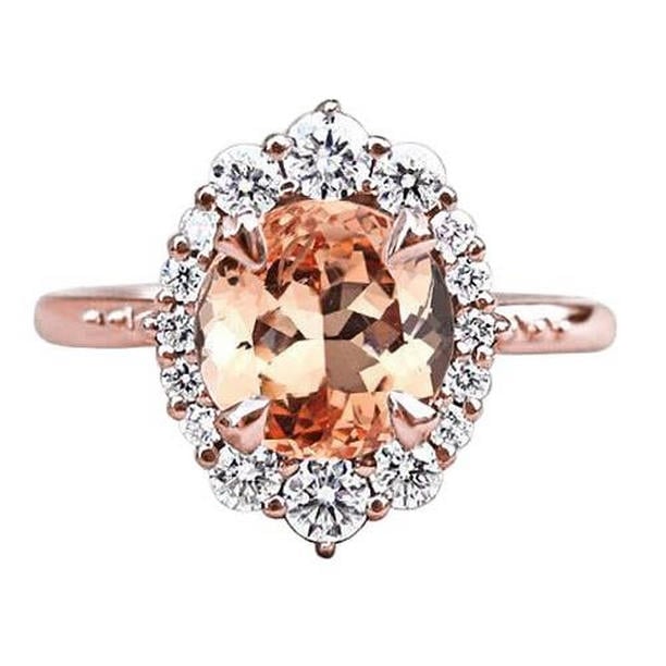 62132 Round Brilliant Cut 15 CT Morganite & Diamonds Ring, 14K Rose Gold - Size 6.5