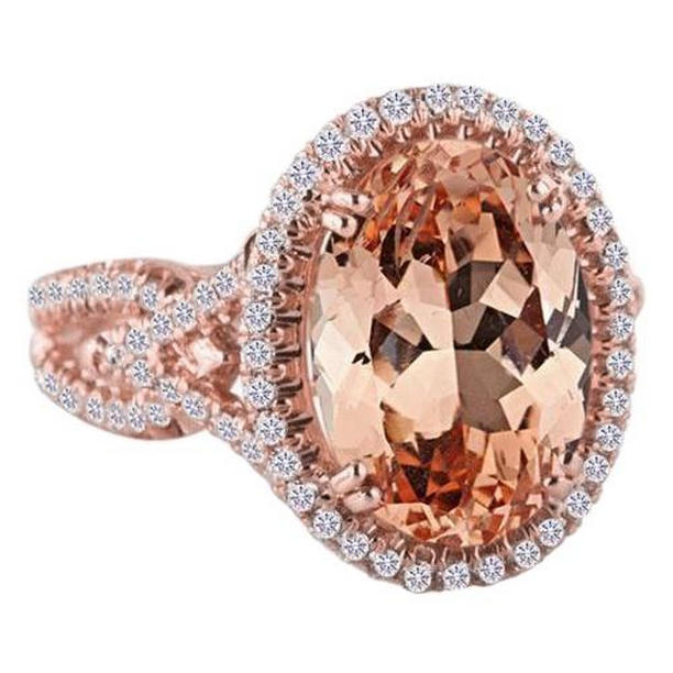 62134 Halo 14 CT Morganite & Diamonds Anniversary Ring, Rose Gold - Size 6.5