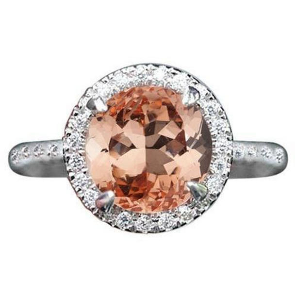 12.85 CT Brilliant Cut Morganite & Diamonds Anniversary Ring, Gold - Size 6.5