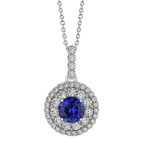62141 Round Brilliant Cut 3 CT Tanzanite with Diamonds Pendant, White Gold