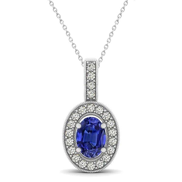 Picture of Harry Chad Enterprises 62146 3.10 CT Oval Tanzanite with Round Diamonds Pendant with Chain&#44; Gold