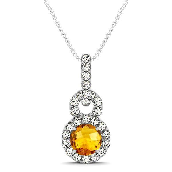 62152 White Gold Brilliant Cut Citrine & Diamonds 11 CT Pendant with Chain
