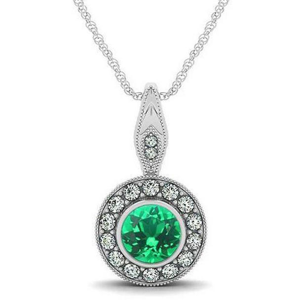 Picture of Harry Chad Enterprises 62154 Round Cut Bezel Set Emerald & Diamonds 4.50 CT Gemstone Pendant