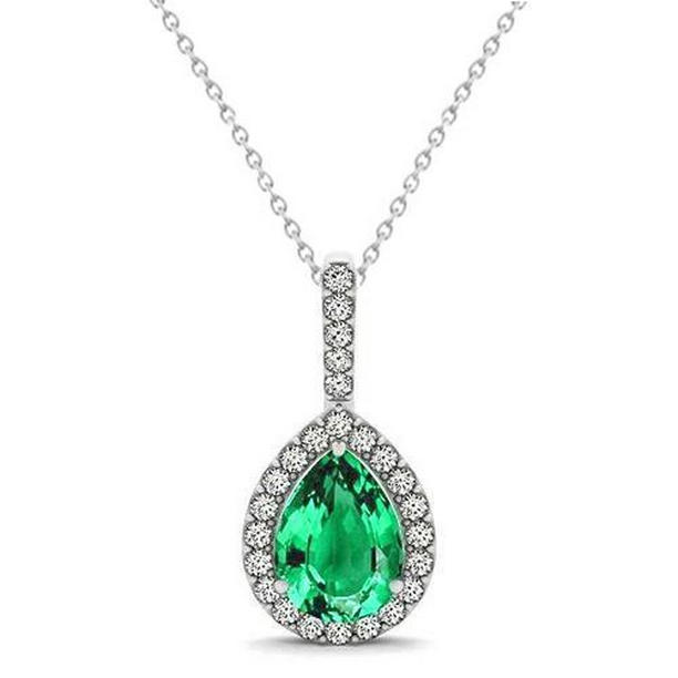 62155 4.25 CT Pear Emerald with 14K White Gold Gemstone Diamond Pendant