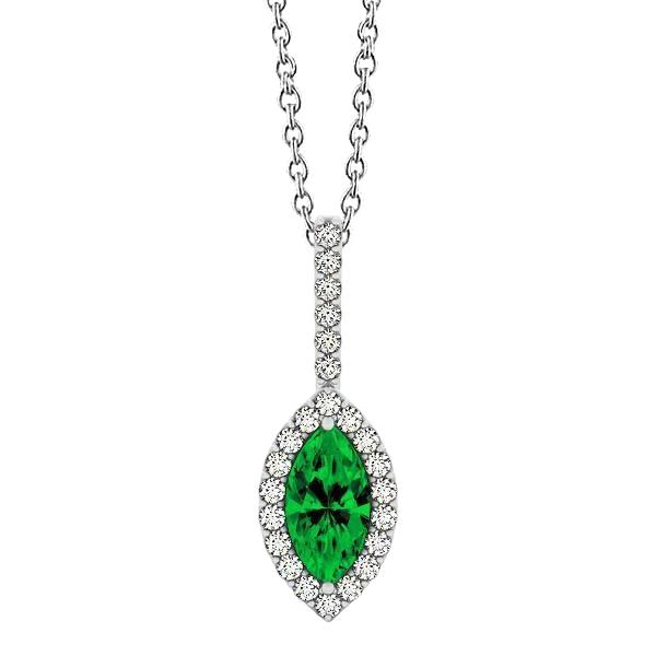 62157 Marquise Shape Emerald with Diamonds 5 CT Pendant, 14K White Gold