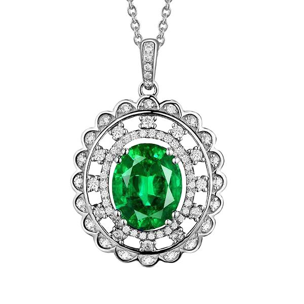 62160 5.25 CT Oval Green Emerald Gemstone Pendant, 14K White Gold