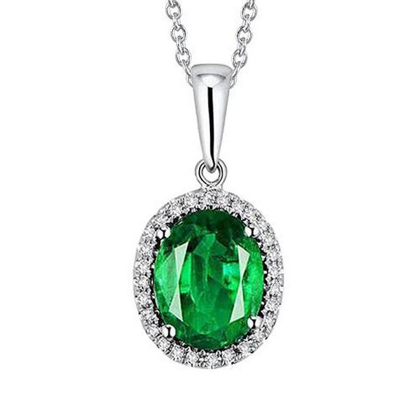 Picture of Harry Chad Enterprises 62161 7 CT Oval Emerald & Round Diamond Gemstone Pendant