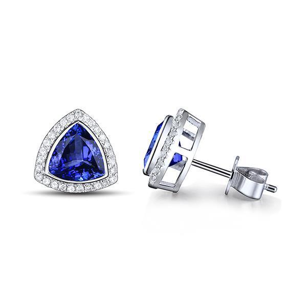 3.56 CT Trillion Tanzanite with Diamonds Stud Earrings, White Gold