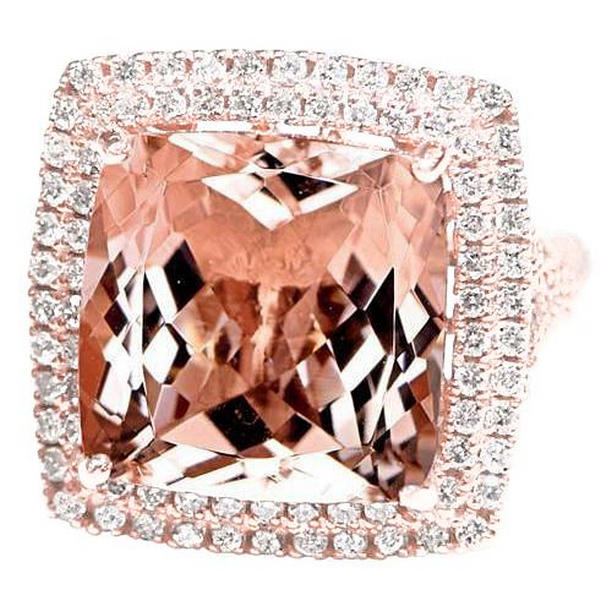 62173 14K Rose Gold Morganite & Diamond 10.25 CT Ring, Size 6.5