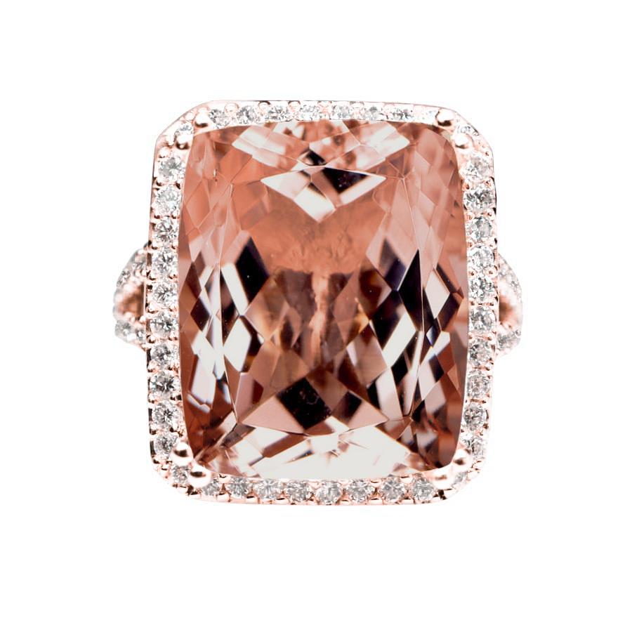 62175 Halo Cushion Morganite & Diamond 13.90 CT Rose Gold Ring, Size 6.5