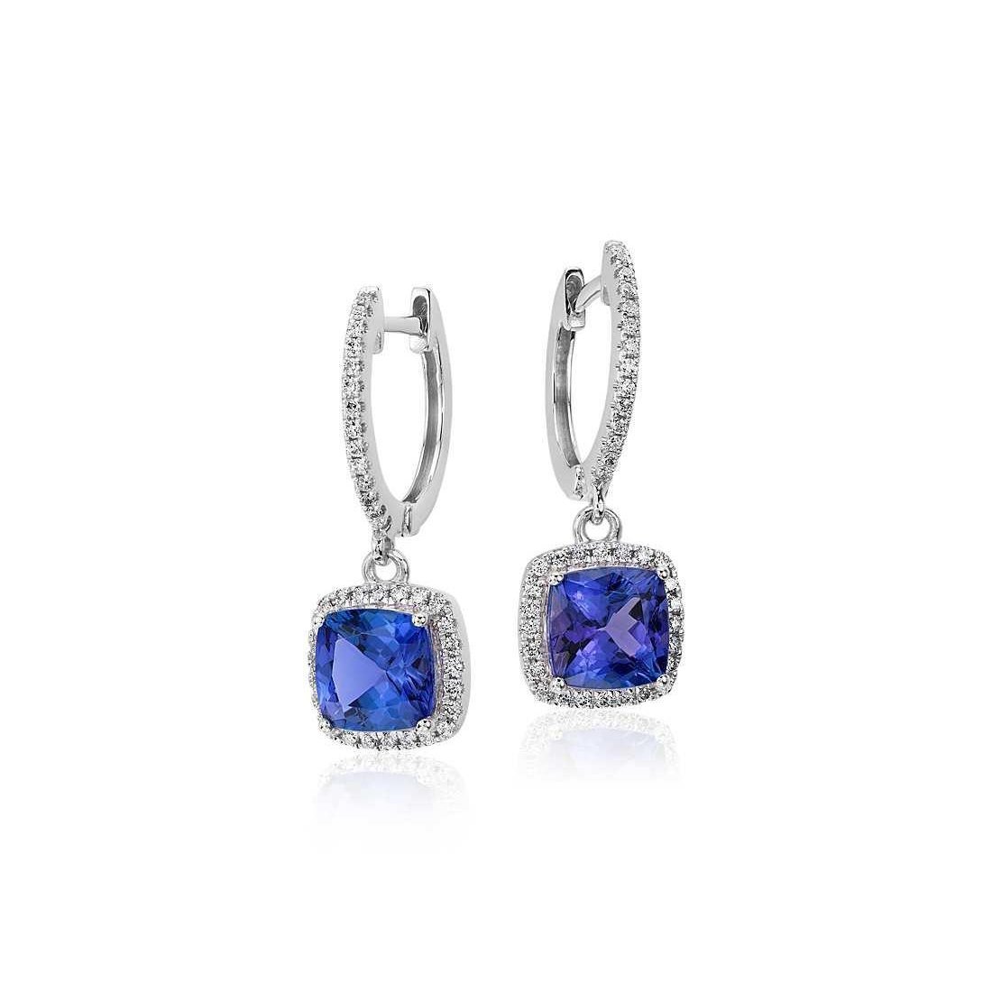 Ladies 4.92 CT Tanzanite with Diamonds Dangle Earrings, White Gold