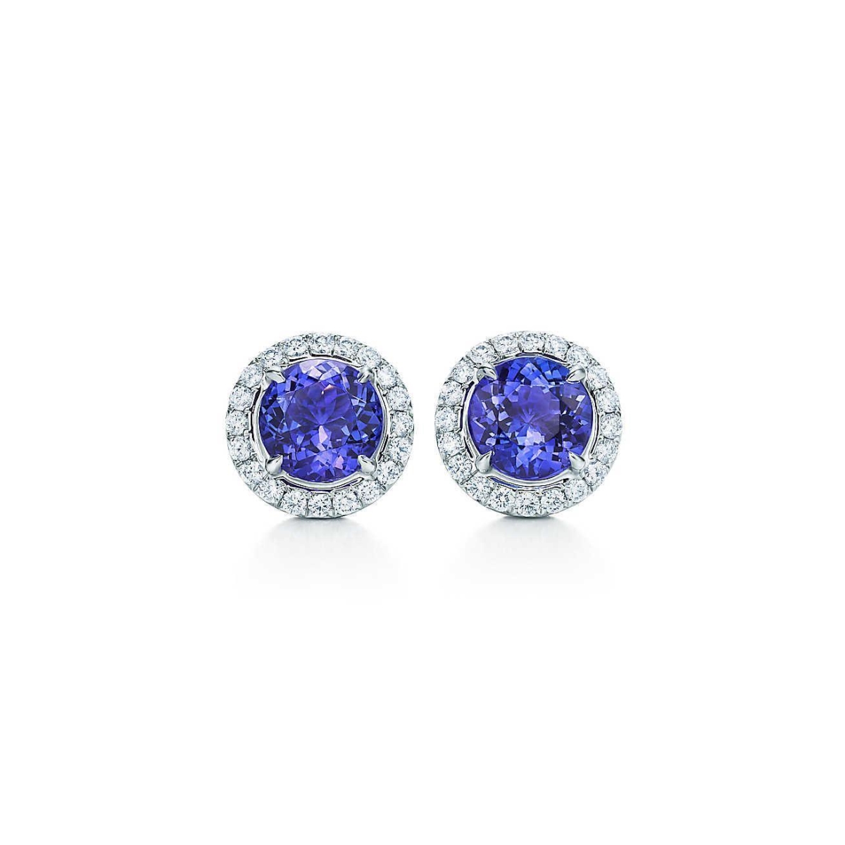 Round Cut 4 CT Tanzanite  Diamond Halo Stud Earrings