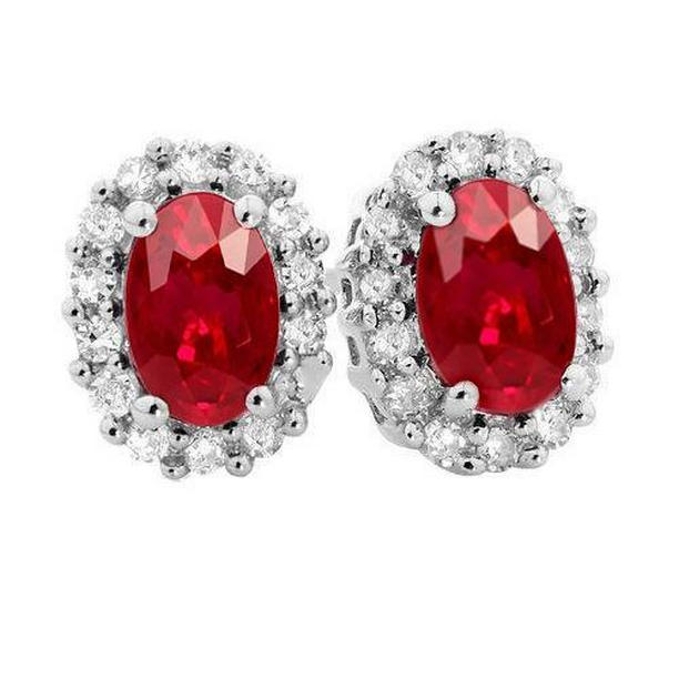 62185 Prong Set Red Ruby & Diamonds 6.10 CT Pave Stud Earrings