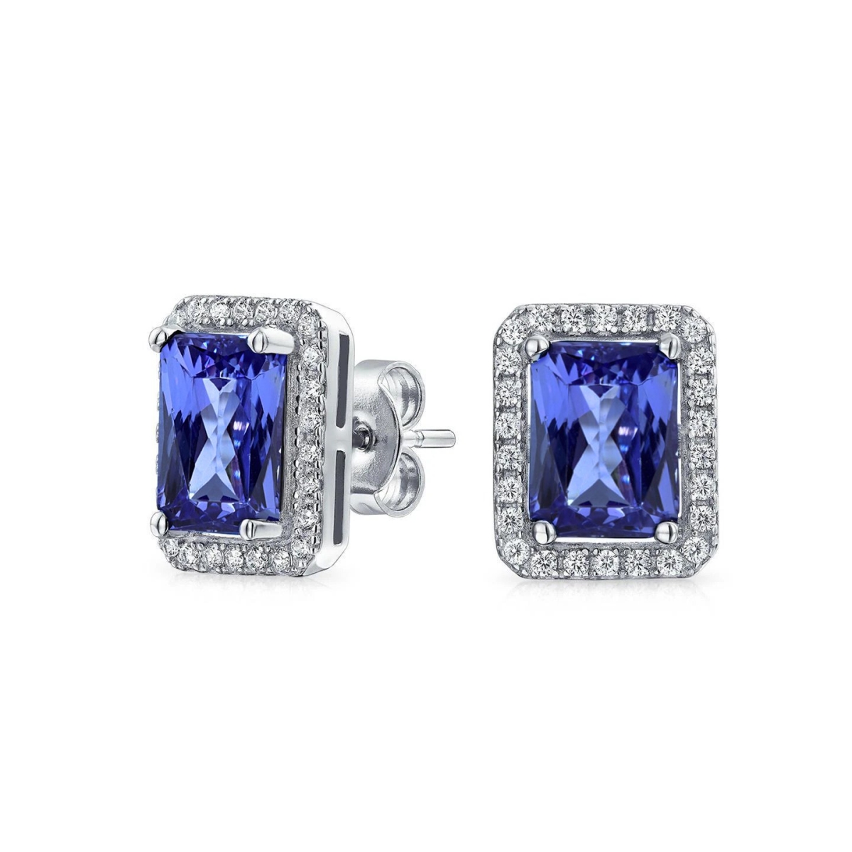 Tanzanite & Diamonds 4.02 CT Pave Stud Earrings, 14K White Gold