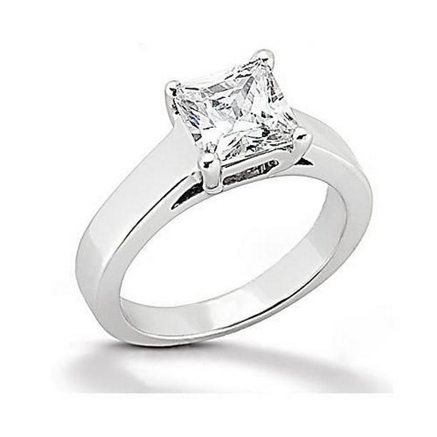 6219 Diamond Princess Cut 1.51 CT 18K White Gold Solitaire Ring, Size 6.5