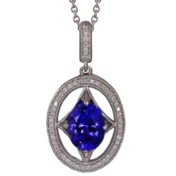 62196 Blue Tanzanite & Diamonds 3.00 CT Pendant Necklace, 14K White Gold -  Harry Chad Enterprises