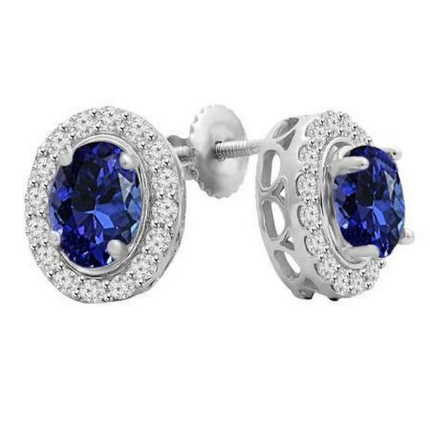62199 3.50 CT Round Cut Tanzanite & Diamonds White Gold Stud Earrings