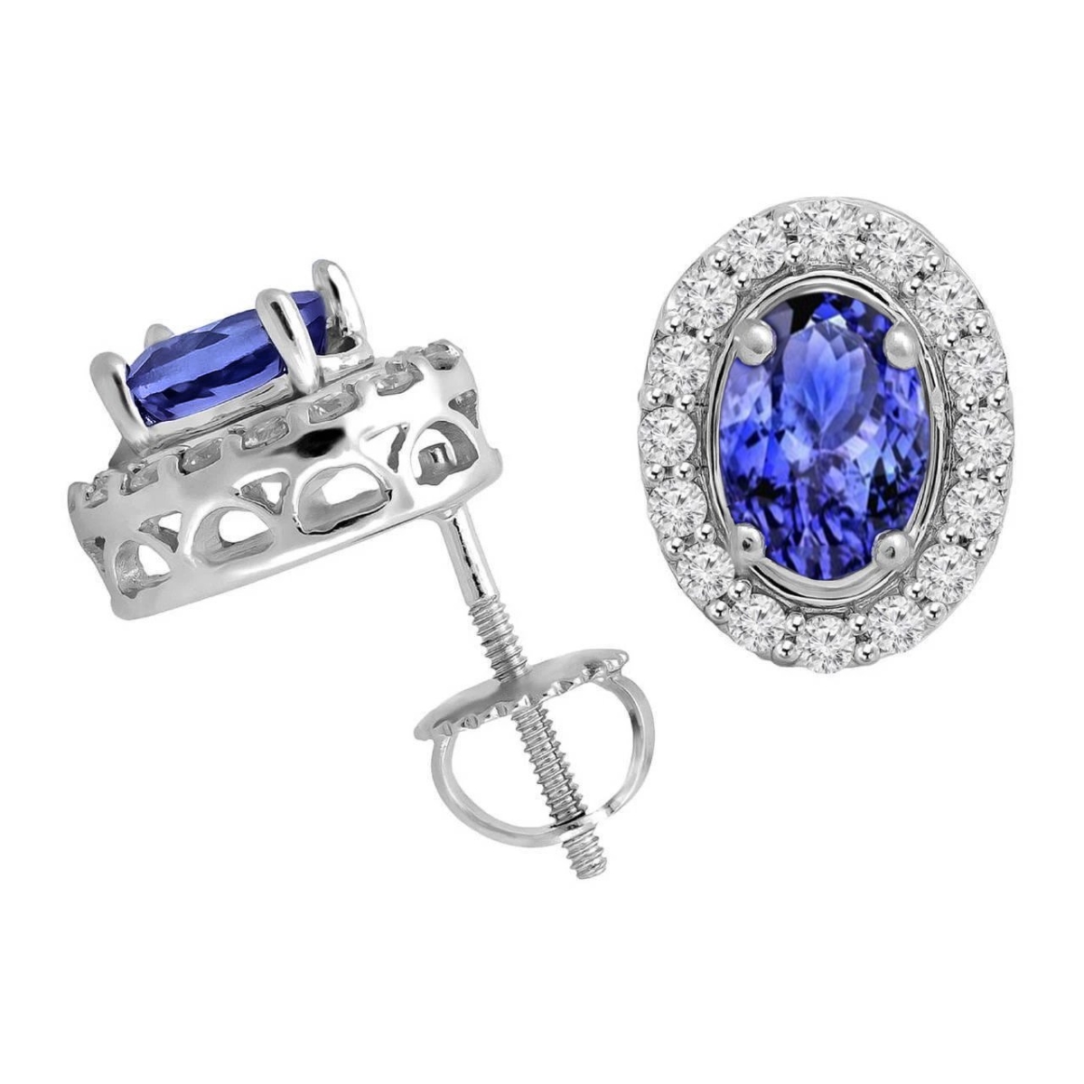 Ladies 3.70 CT Tanzanite with Diamonds Stud Earrings, 14K White Gold